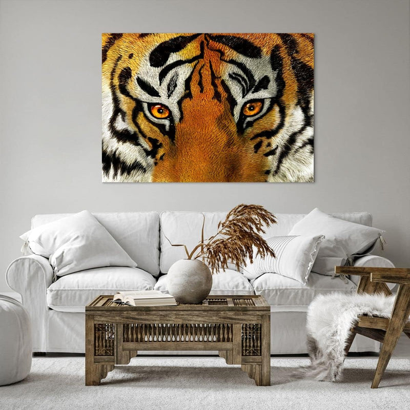 Bilder auf Leinwand 100x70cm Leinwandbild Tiger Tiere Natur Safari Gross Wanddeko Bild Schlafzimmer