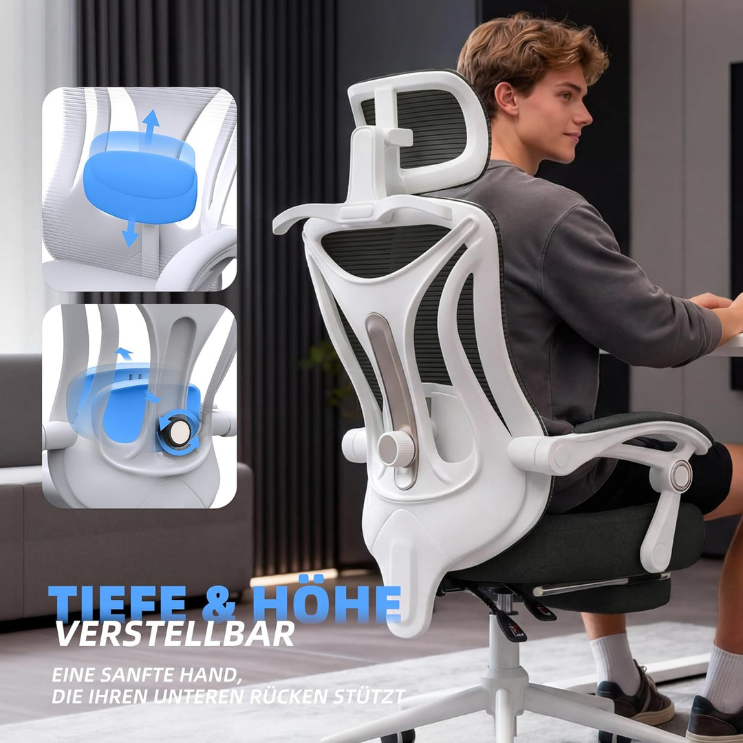 CYKOV Ergonomischer Bürostuhl mit Fussstütze, Büro Stuhl & Gaming Stuhl 150 kg+, 90-160° Verstellbar