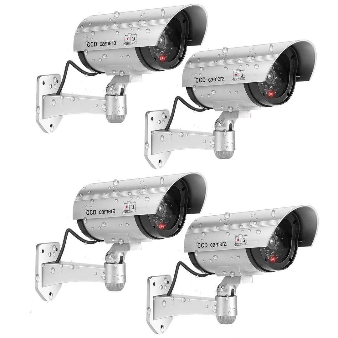 FITNATE 4 Stück Kamera attrappe, Fake Kamera Outdoor, Batteriebetrieben, regenbeständig, CCTV-Überwa