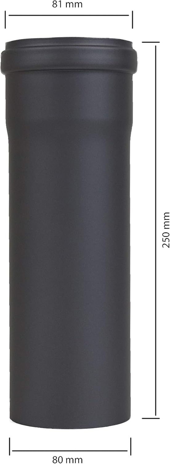 LANZZAS Pelletrohr 250 mm Verlängerung - im Durchmesser 80 mm - Farbe: schwarz-metallic - inklusive