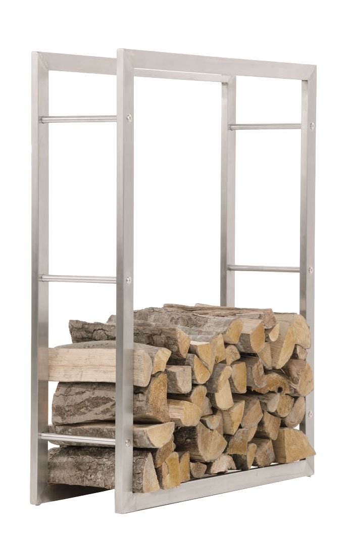CLP Kaminholzregal Keri aus Edelstahl I Robuster Kaminholzständer mit Bodenschonern I Holzbutler in