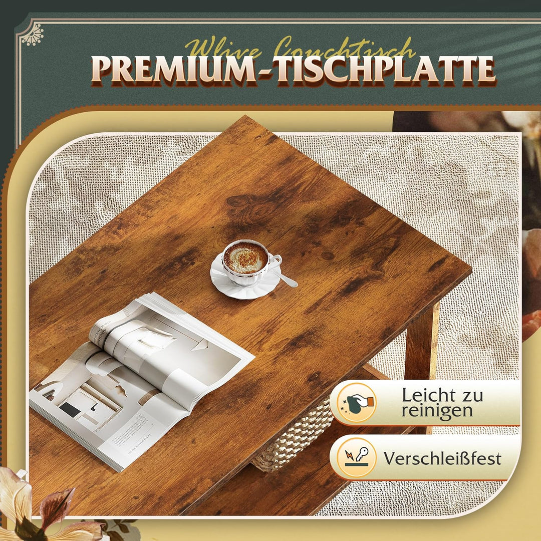 WLIVE Couchtisch Rechteckig, wohnzimmertisch Holz mit offenes Fach, V-Streben, Sofatisch Für Wohnzim