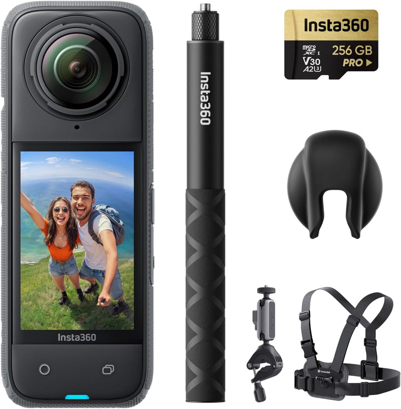 Insta360 X4 Fahrrad-Bundle – wasserdichte 8K 360°-Action-Cam, 4K Weitwinkelvideos, Unsichtbarer Self