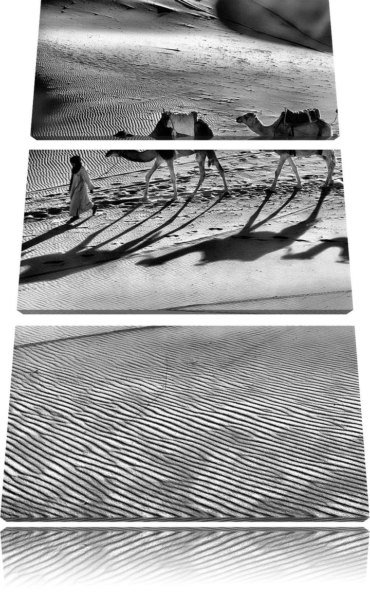 Pixxprint Monocrome, Kamelkarawane in der Wüste 3-Teiler Leinwandbild 120x80 Bild auf Leinwand