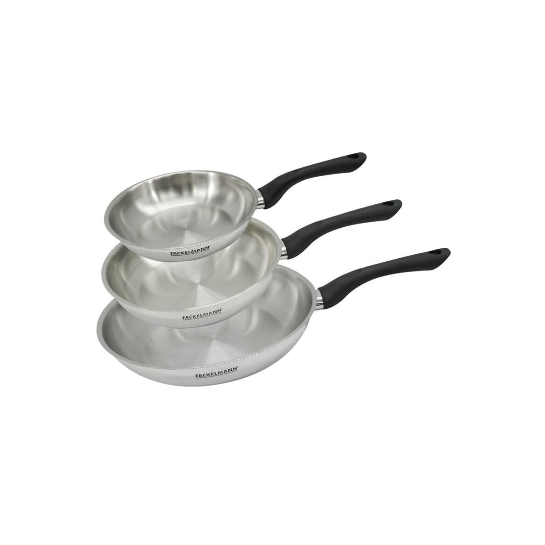 Fackelmann 9441450 Pfannenset 3-teilig 20 24 und 28 cm aus 18/8 Edelstahl, Bratpfanne, alle Herdarte