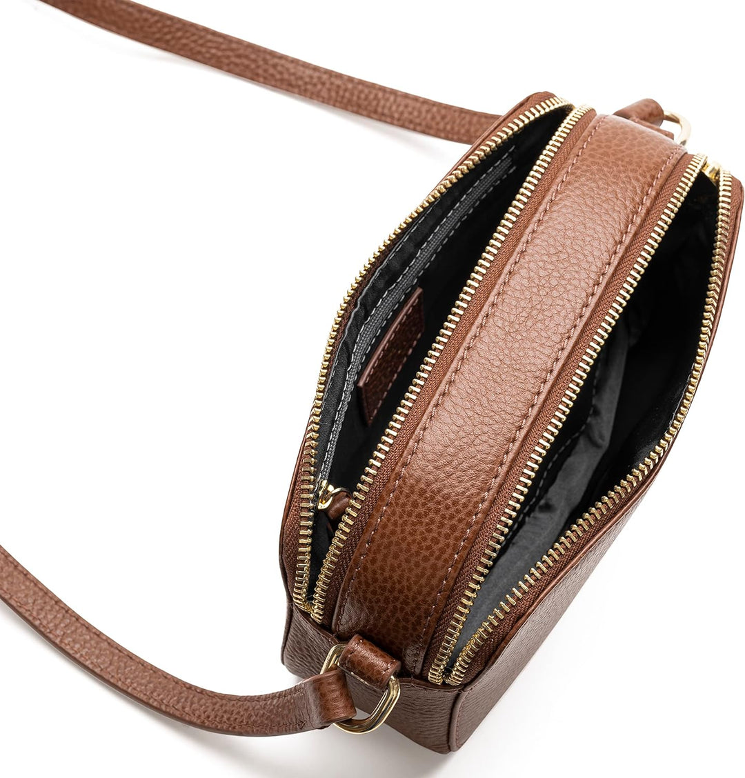 Lazarotti Bologna Leder Umhängetasche Damen | 2 Hauptfächer & längenverstellbarer Schulterriemen | m