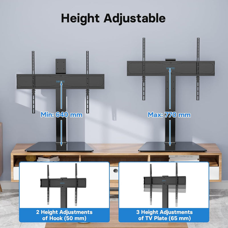 BONTEC TV Standfuss Schwenkbar für 42-86 Zoll LCD LED OLED Flach & Curved Fernseher Höhenverstellbar