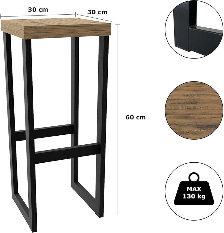 Magnetic Mobel Barhocker Bistrohocker Industriedesign Loft Stahl Restaurant massiv H 60 cm (Eiche, S