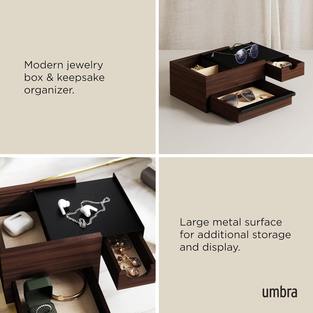 Umbra Stowit Design Schmuckkasten – moderne Schmuck Box mit Geheimfächern für Ringe, Armbänder, Uhre