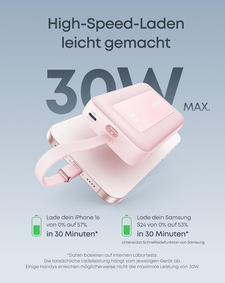 Anker portables Ladegerät, 10.000mAh 30W Powerbank, USB-C In und Out, Akkupack, Powerbank für Reisen