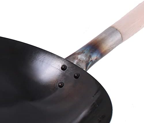 Wok Pfanne runder Boden Eingebrannt Voreingebrannt aus Carbonstahl natürliche Antihaftschicht (36 cm