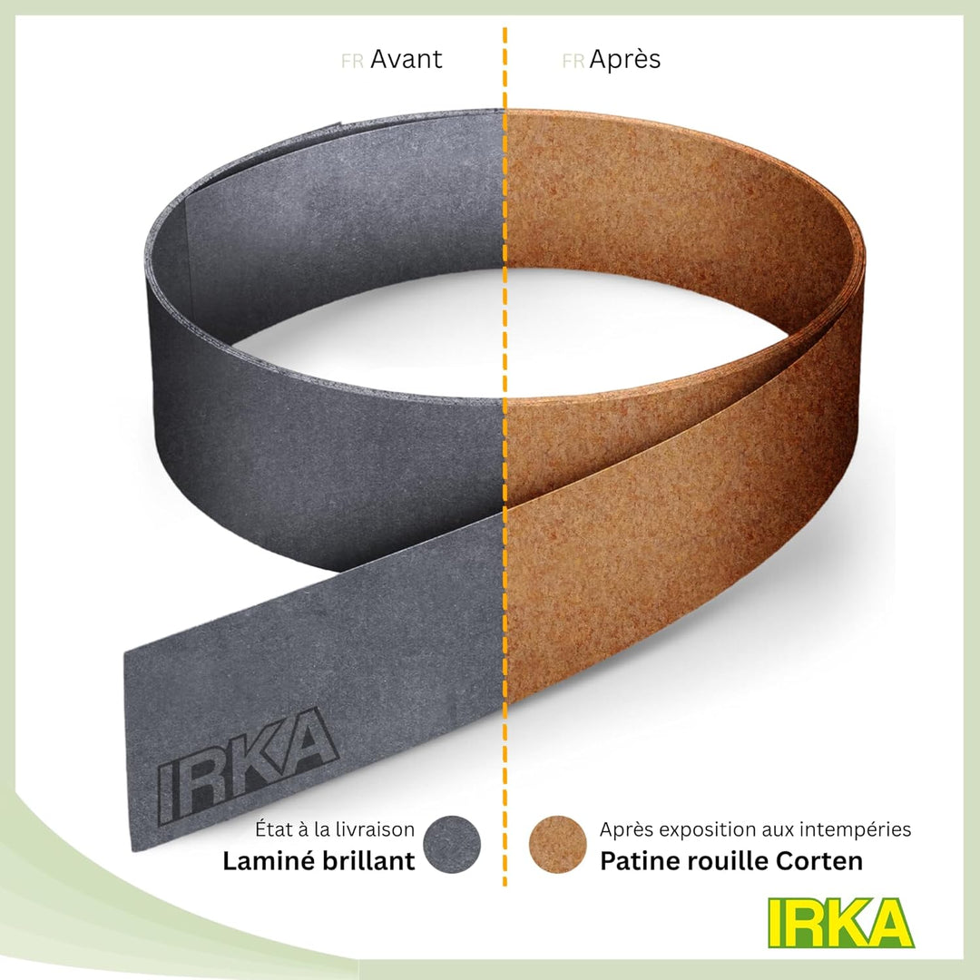 IRKA Rasenkantenband Cortenstahl Garten 20 cm x 15m x 1mm | Cortenstahl Rasenkante Rost mit Versteif