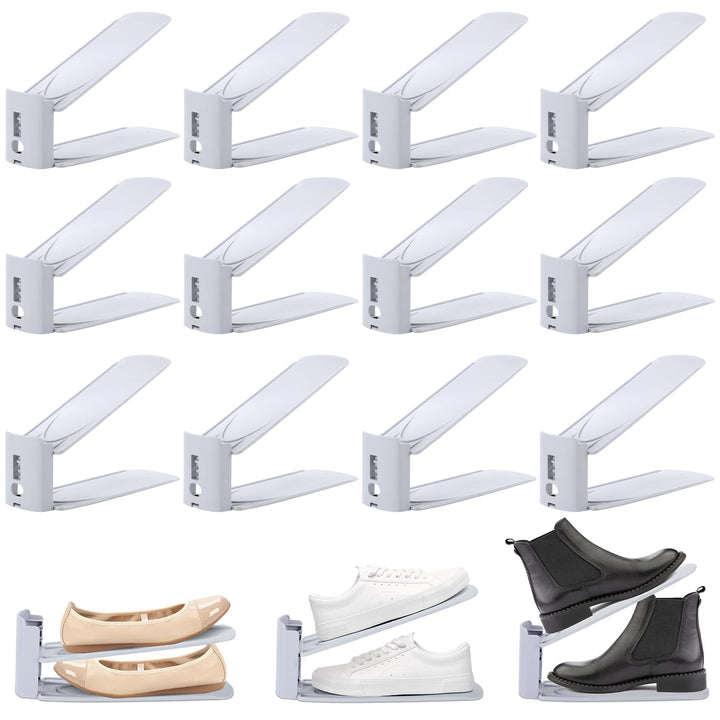12 Stück Schuhstapler Platzsparend, 3-Lagig Einstellbar Schuhe Stapeln, Schuh Organizer für Schrank,