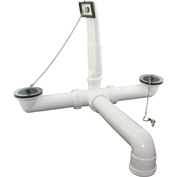 Sanit Ab- Überlaufgarnitur G1 ½, 2 Stopfen (max. 380mm beidseitig, Kunststoff, Raumsparabgang zentri