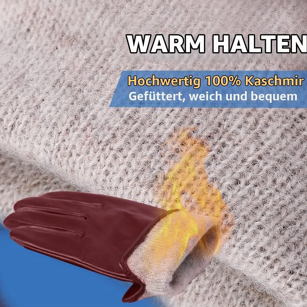 MGGMOKAY Damen Lederhandschuhe Kaschmir gefüttert XL Weinrot(Thouchscreen), XL Weinrot(Thouchscreen)