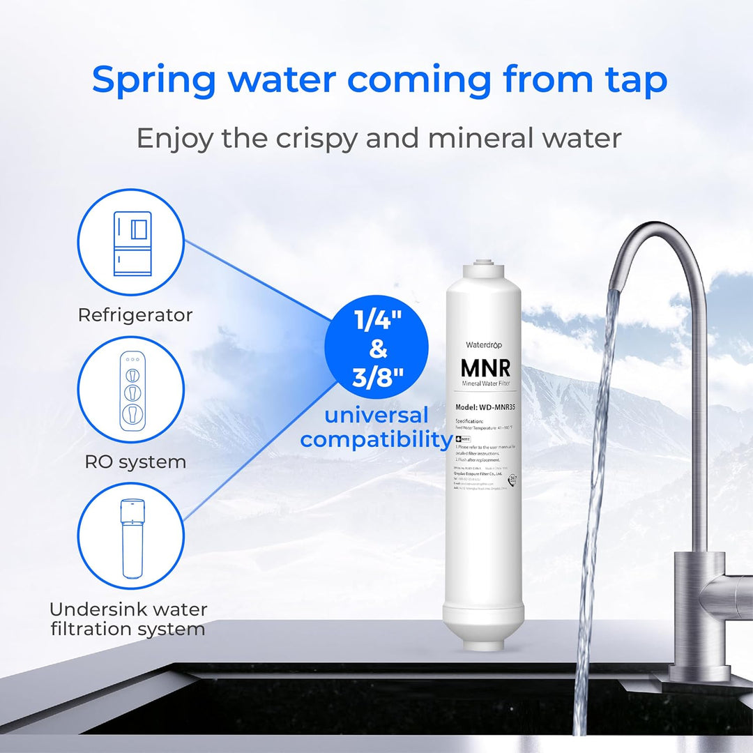 Waterdrop Remineralisation Inline-Wasserfilter, 1/4" Quick Connect Post Filter für Umkehrosmose-Filt
