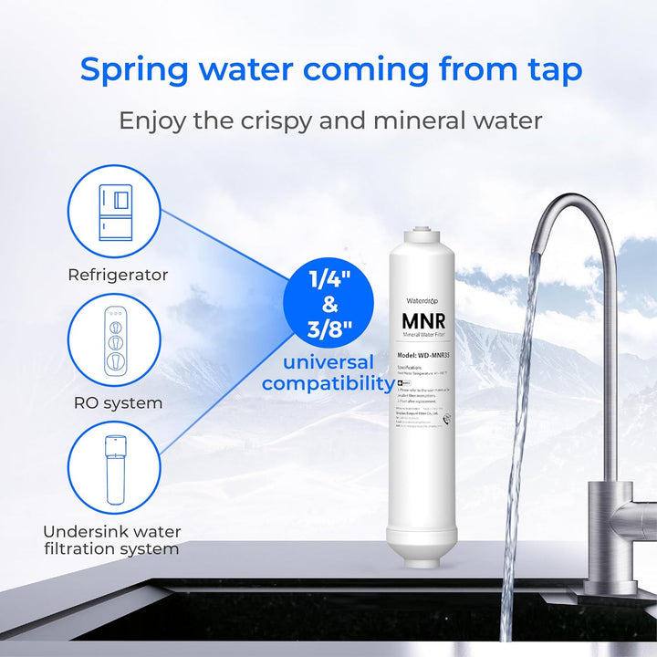Waterdrop Remineralisation Inline-Wasserfilter, 1/4" Quick Connect Post Filter für Umkehrosmose-Filt