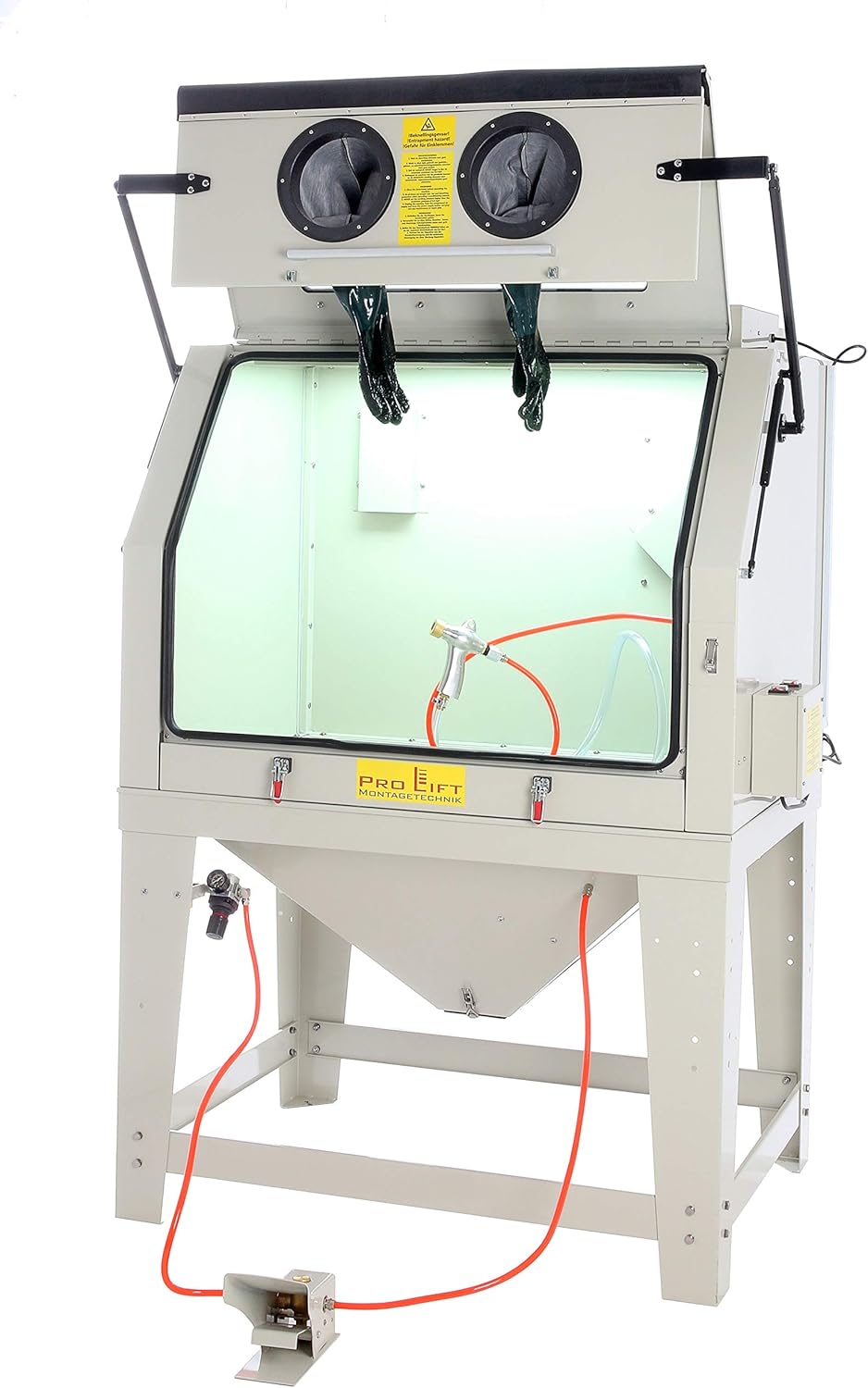 Sandstrahlkabine 990 Liter inkl. Zubehör, eingebaute Absaugung und Öffnungsklappe, SBC990AJ, 01650