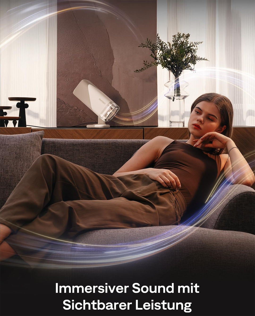 Aurzen Boom Air Mini Beamer mit Google TV&NetfIix, 4K Unterstützt, Aufladbar via USB-C, Smart Projek