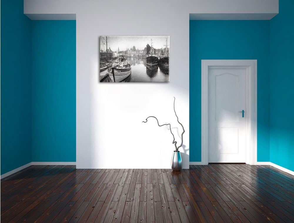 Hafenstadt Kohle Effekt, Format: 100x70 auf Leinwand, XXL riesige Bilder fertig gerahmt mit Keilrahm