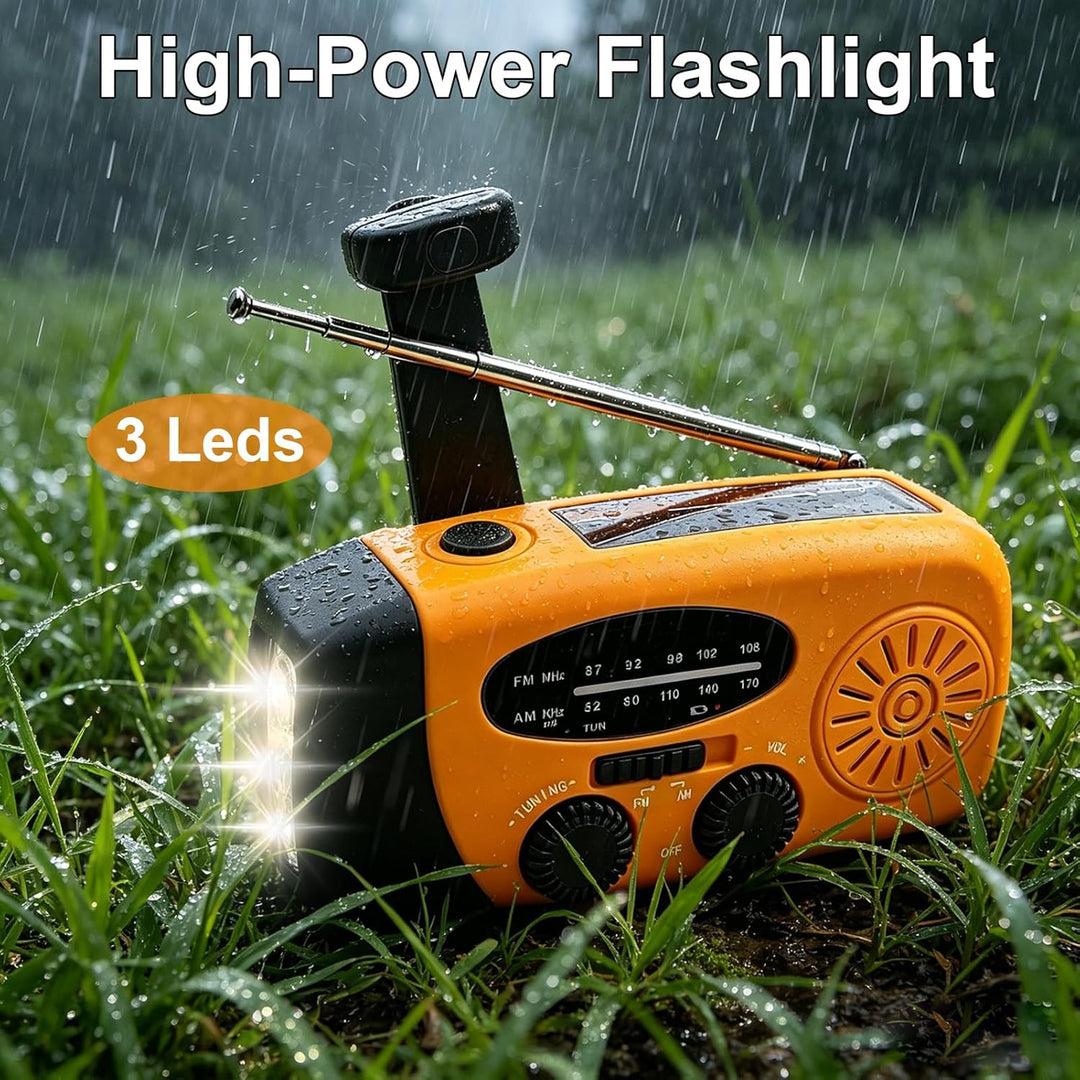Notfall Kurbel Radio mit Solar 3 leistungsstarken LED Taschenlampe 2000mAh Akku Solar Batterie Power