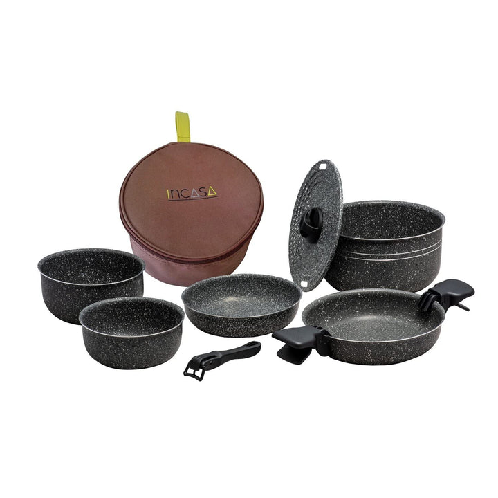 Beaver Brand Camping Kochgeschirr Dolomia Plus, 10tlg. Granitgrau, Alu, 1 Topf 22cm, Deckel, 2 Kasse