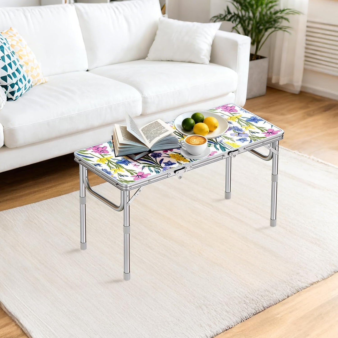 Anbte Campingtisch Klappbar 87x40cm Aluminium Silber-Rahmen Picknicktisch 3 Höhen Verstellbar 26/48/