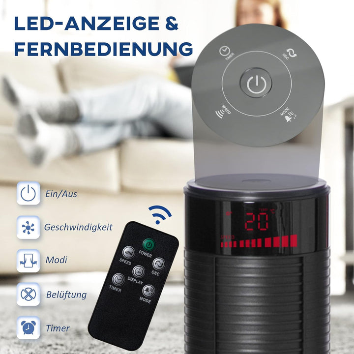 HOMCOM 3 leise Geschwindigkeitsstufen Turmventilator mit Fernbedienung, Säulenventilator mit Timer-F