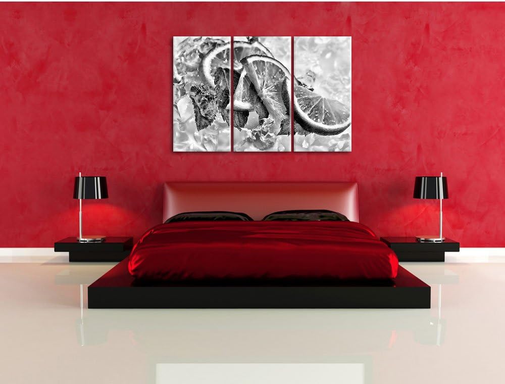Pixxprint Limetten und Minze im EIS als Leinwandbild/Grösse: 3 Teilig (120x80) cm/Wandbild/Kunstdruc