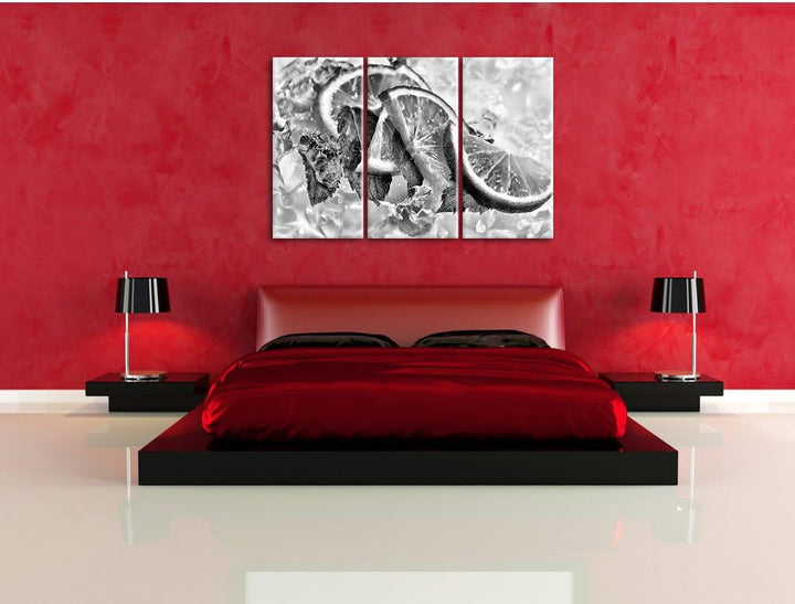 Pixxprint Limetten und Minze im EIS als Leinwandbild/Grösse: 3 Teilig (120x80) cm/Wandbild/Kunstdruc