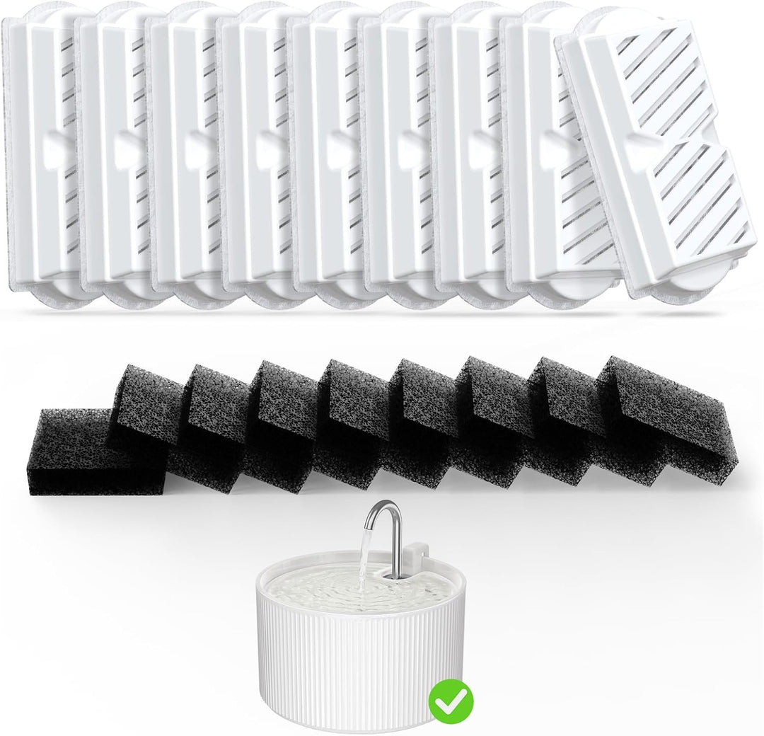 Voluas Filter für Katzenbrunnen – 9 Aktivkohlefilter + 9 Vorfilterschwämme – Kompatibel mit 2,2L Ker