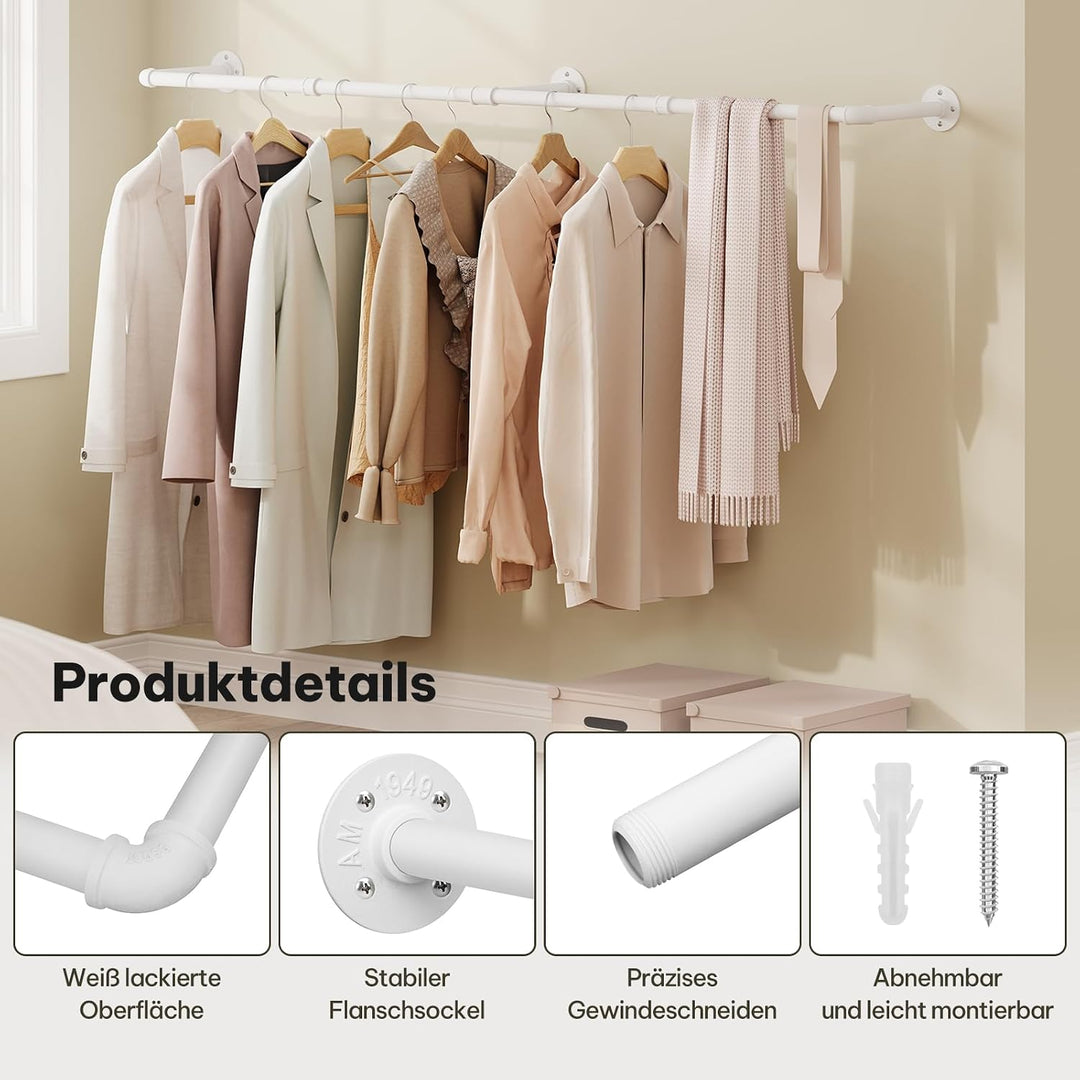 eSituro Kleiderstange Wandmontage, Garderobe Rohr industrial, für Flur Küche Wohnzimmer Badezimmer,