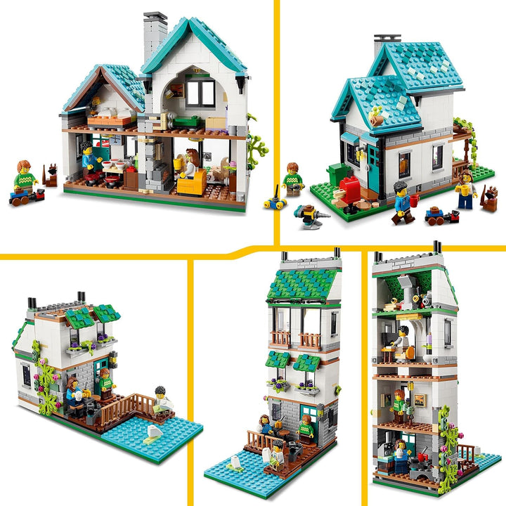 LEGO 31139 Creator 3in1 Gemütliches Haus Set, Modellbausatz mit 3 verschiedenen Häusern Plus Familie