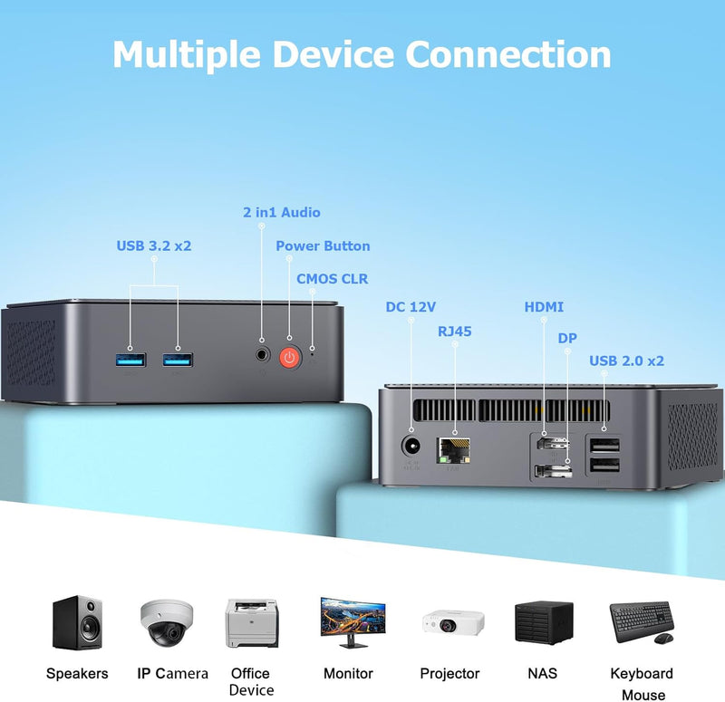 AWOW Mini PC Windows 11 Pro Intel Gen12 N100 Quad Core 3.40GHz, 16GB DDR5 4800MHz 512GB M.2 SSD Wind