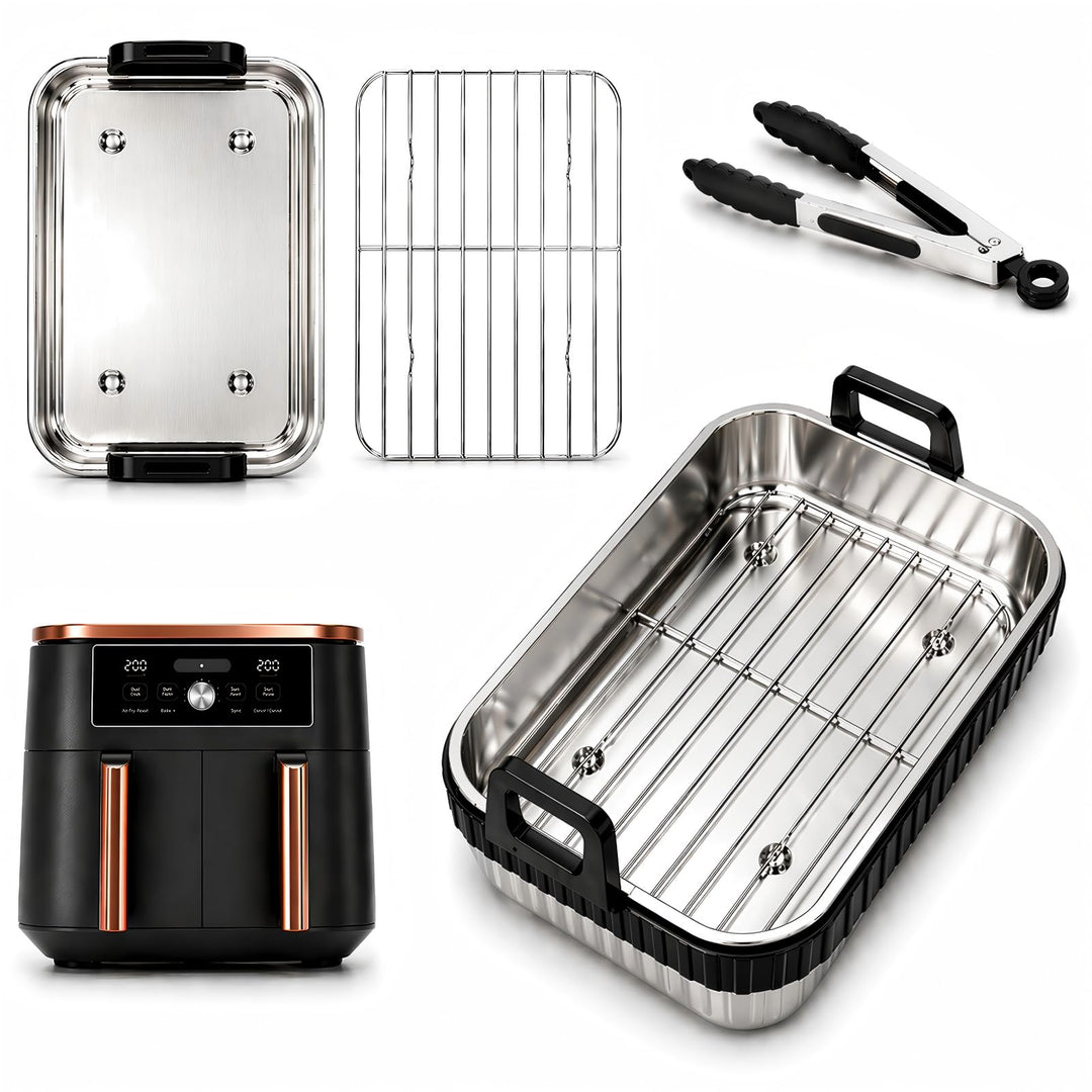 3-tlg. Edelstahl Auflaufform Airfryer Zubehör für Ninja Dual Zone & FlexDrawer AF400EU AF451EU AF500