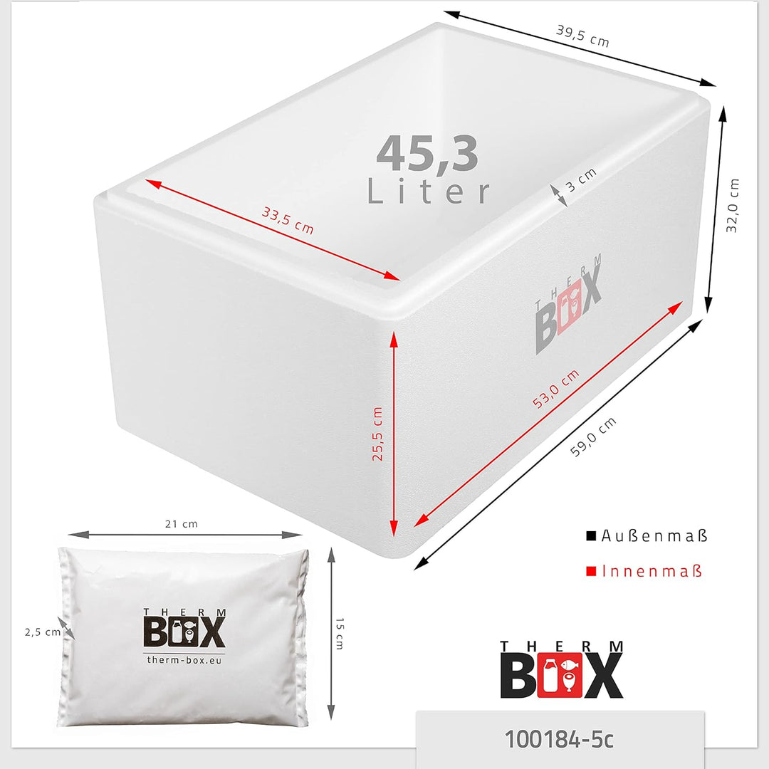 THERM BOX Styroporbox 28L bis 61,5L mit Kühlakkus für Kühlbox Verschiedene Grössen Transportbox Ther