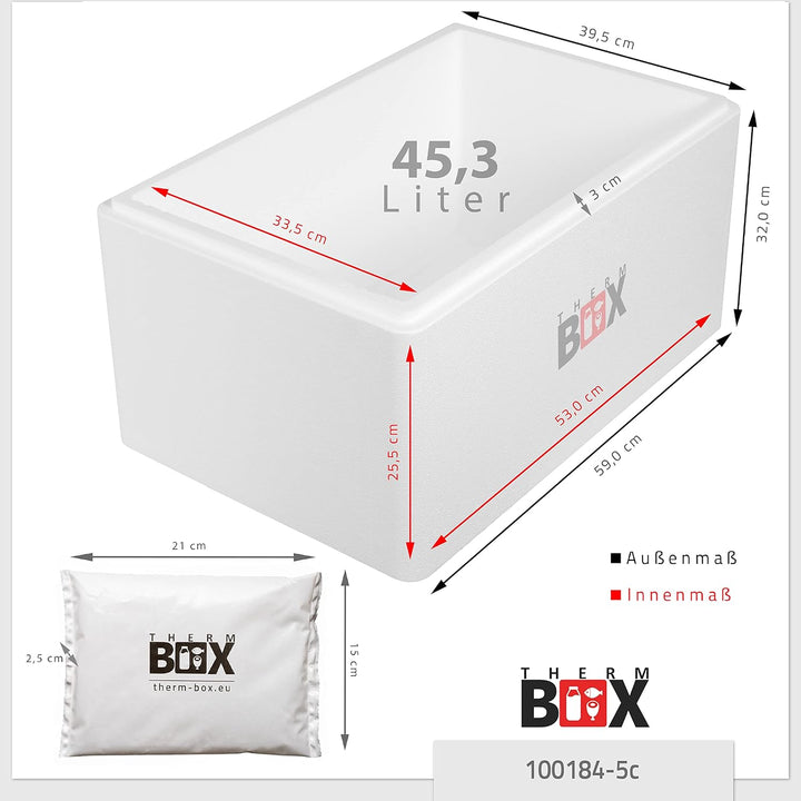 THERM BOX Styroporbox 28L bis 61,5L mit Kühlakkus für Kühlbox Verschiedene Grössen Transportbox Ther