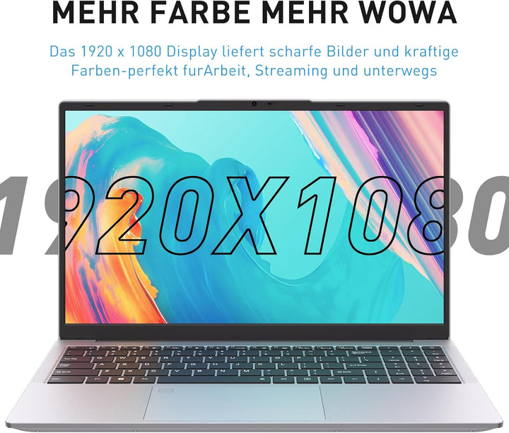 Auusda Laptop 15,6 Zoll, Notebook mit 32GB RAM 1TB SSD, Fingerabdrucksensor, beleuchtete Tastatur, 3