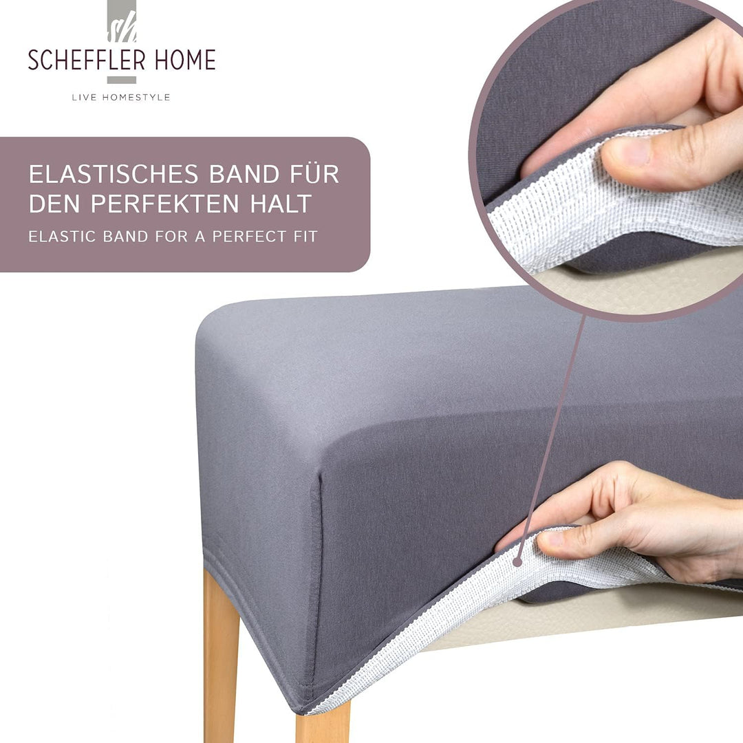 SCHEFFLER-Home Natalie Stretch Stuhlhussen Baumwolle/Stuhlhussen Beige/Stuhlüberzug 6er Set/Stuhlabd