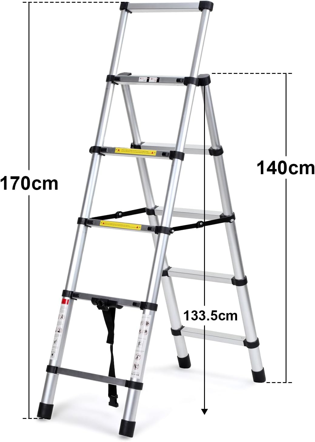 Eulenke Teleskopleiter 1.4m+1.7m Aluminium Trittleiter - 4+5 Stufen Tragbare rutschfeste Klappleiter