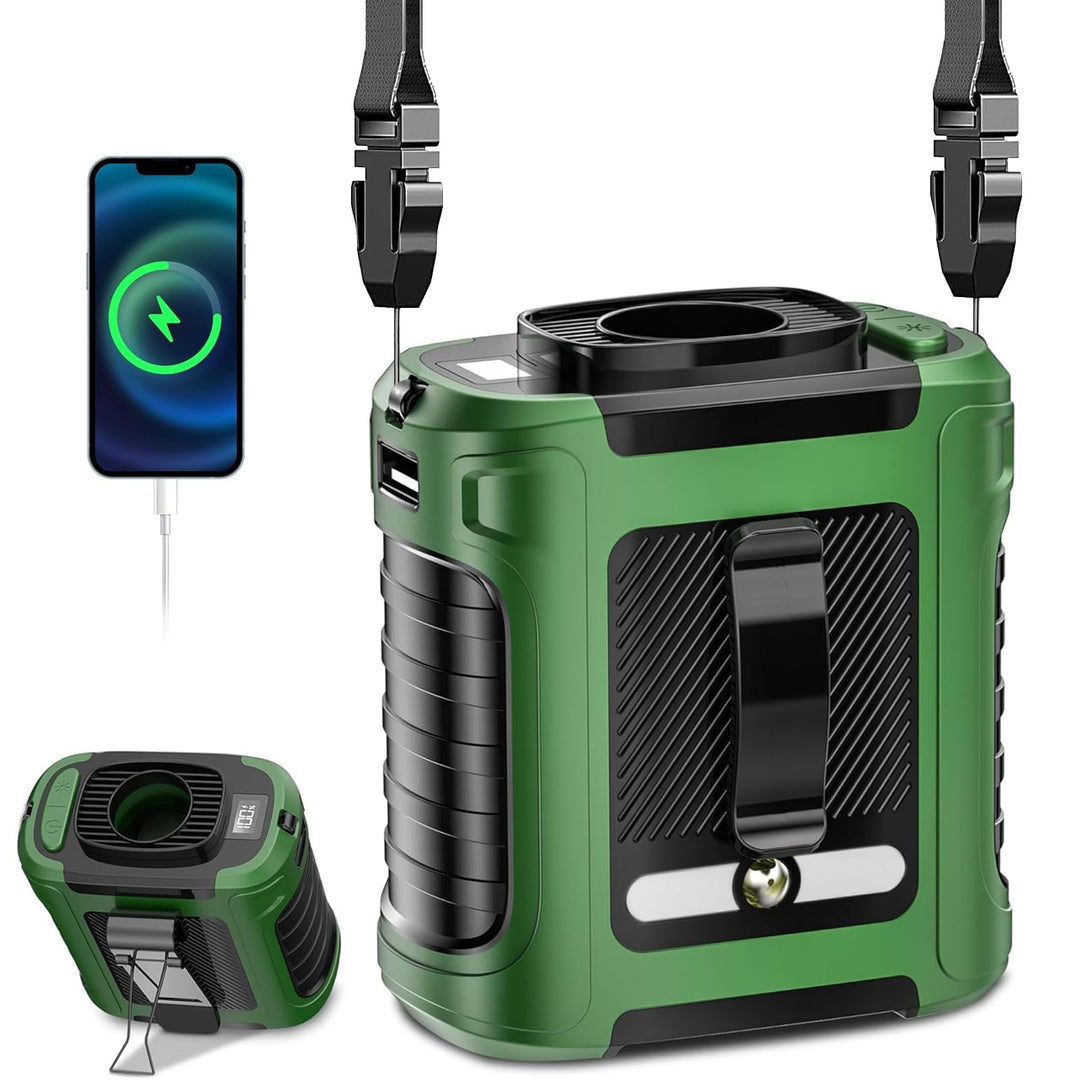 10000mAh Powerbank Lüfter mit Klemmfunktion & Trageschlaufe - 5-stufiger USB Mini-Ventilator + 2-stu