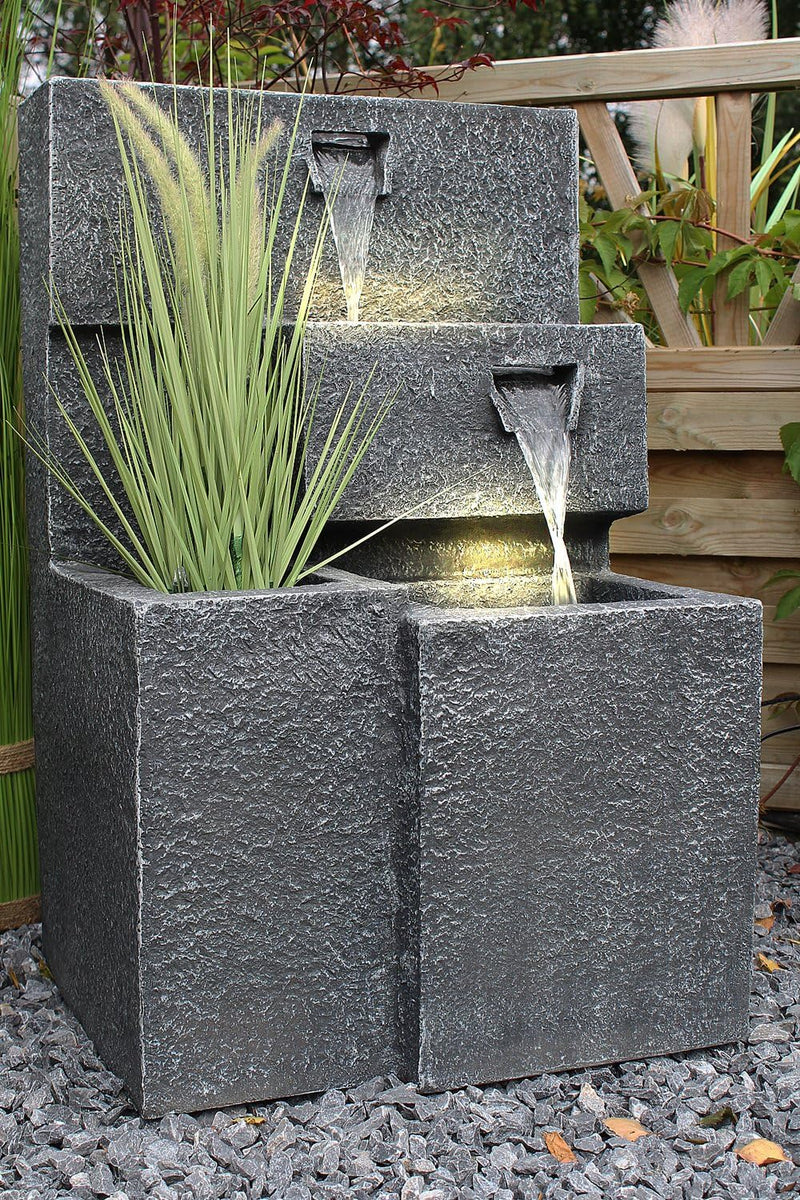 Arnusa Springbrunnen Grada Bepflanzbar mit LED Beleuchtung, Wasserfall Gartenbrunnen Kaskade