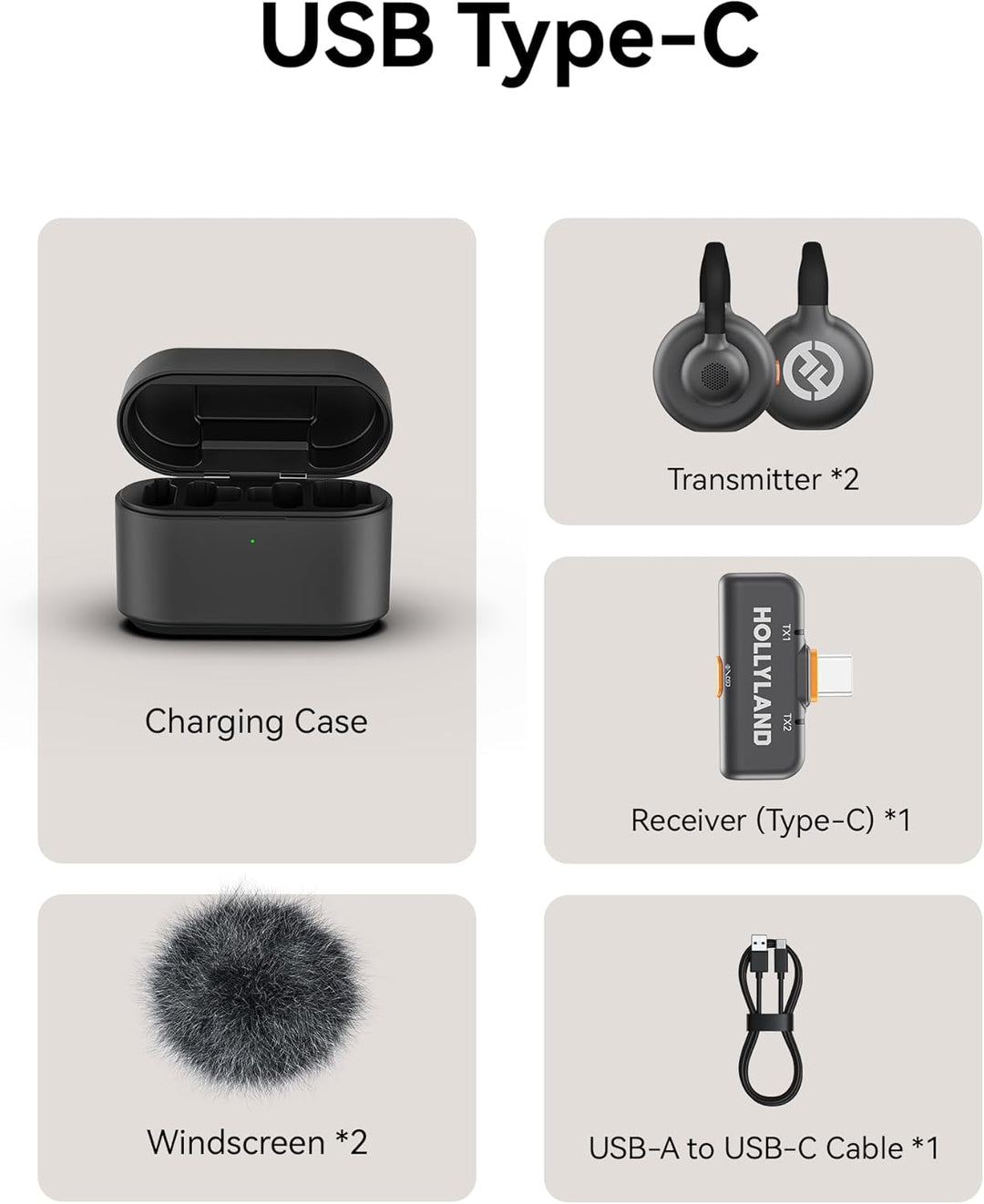 Hollyland Lark M2S Kabelloses Lavaliermikrofon mit USB-C-Stecker für iPhone 15/16 und Android, Titan