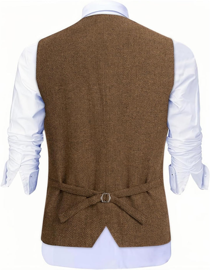 Herren Anzugweste Herringbone Weste Hochzeit Herrenweste Formale Tweed Wollweste Classic Basic Weste