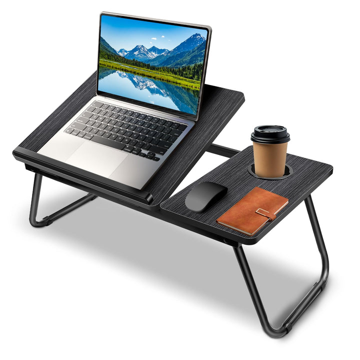 Klappbarer Laptop-Tisch mit Getränkehalter, tragbarer Betttisch für Laptop, Lesen, Essen & Arbeiten,