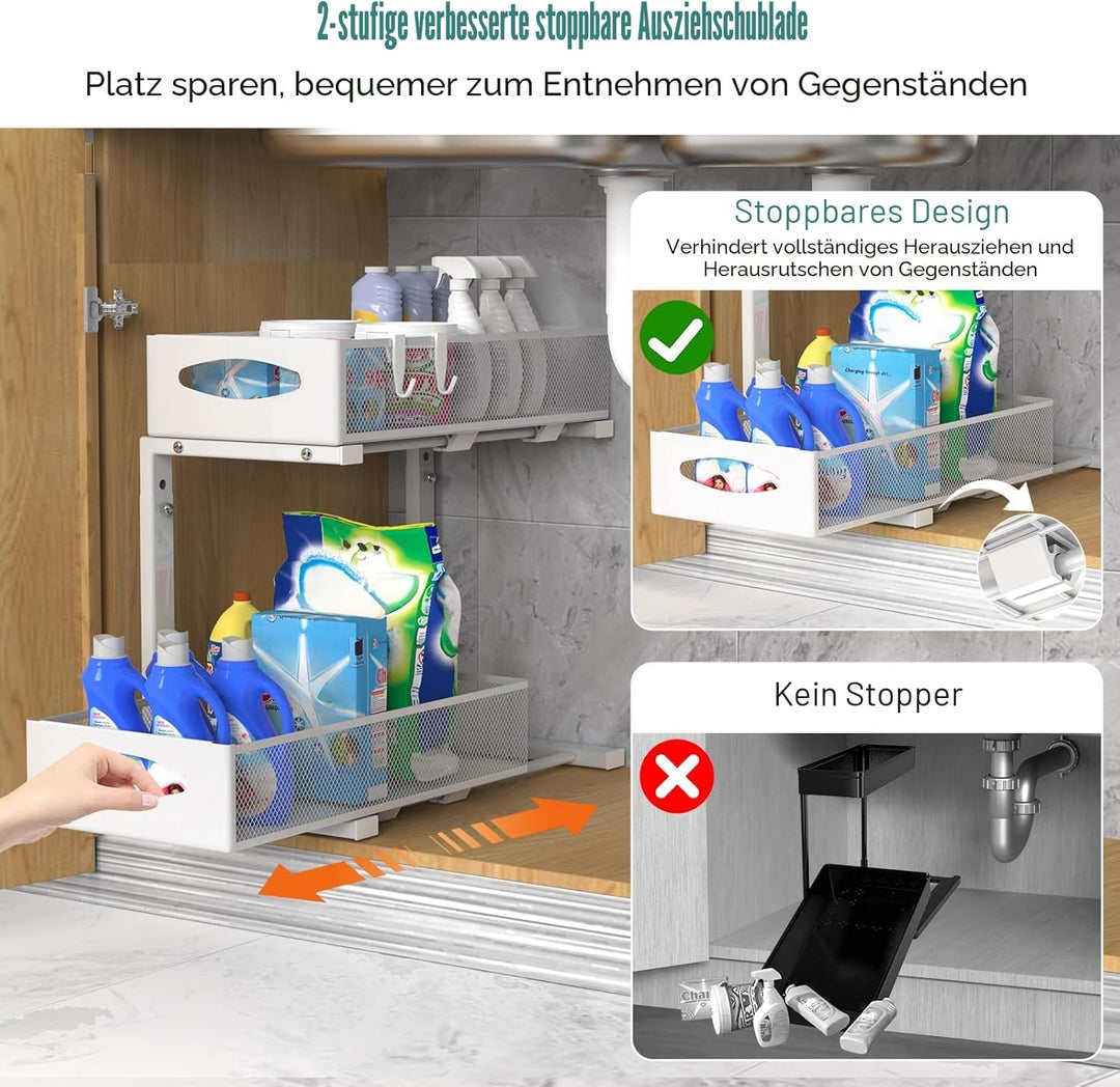 Housolution Spülschrank Organizer, 2 Etagen Metall Ausziehbares Unter Waschbecken Regal mit Schiebes