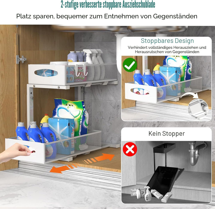 Housolution Spülschrank Organizer, 2 Etagen Metall Ausziehbares Unter Waschbecken Regal mit Schiebes