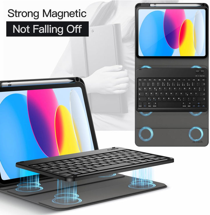JETech Keyboard Hülle für iPad (A16) 11./10. Generation (2025/2022) mit Stifthalter, Magnetisch Abne
