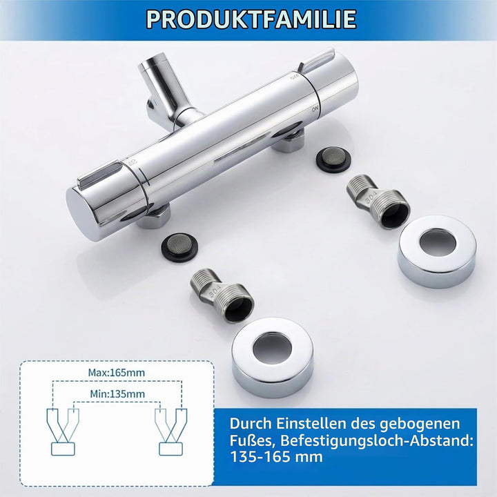 AFUDER Duschthermostat Mischbatterie 38℃ Schwarz Badewannen-Brausethermostat G 1/2" Zwei-Auslauf-Bra
