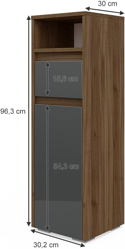 Vicco Midischrank Majest, Anthrazit Hochglanz/Nussbaum, 30 x 96 cm Anthrazit Hochglanz Midischrank,